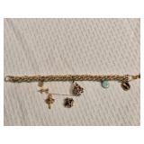12K Gold Fraternity Sorority Charm Bracelet with Pledge Pins