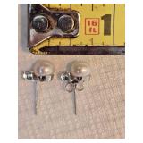 Sterling Silver Pearl and Diamond [CHECK] Accent Stud Earrings 2 Grams