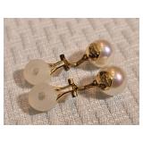 14K [CHECK] Yellow Gold Cultured Pearl Clip On Earrings 5 Grams