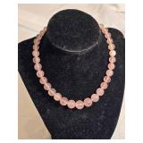 Soft Blush Glass Bead Necklace with Sterling Silver Clasp Ð 15 Inches