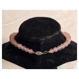 Soft Blush Glass Bead Necklace with Sterling Silver Clasp Ð 15 Inches