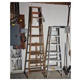 Pair of Utility Step Ladders Wood and Aluminum