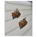 18K Yellow Gold Thistle Earrings with Turquoise and Diamond Accents ~ 15g