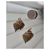 18K Yellow Gold Thistle Earrings with Turquoise and Diamond Accents ~ 15g