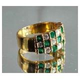 18K Gold Diamond and Emerald Checkerboard Ring by J. Cooper ~ 6g, size 6.5