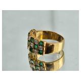 18K Gold Diamond and Emerald Checkerboard Ring by J. Cooper ~ 6g, size 6.5