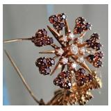 14K Yellow Gold Revival Diamond and Garnet Snowflake Brooch Pendant ~ 10g