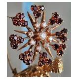 14K Yellow Gold Revival Diamond and Garnet Snowflake Brooch Pendant ~ 10g