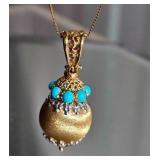 18K Yellow Gold Pendant Enhancer with Turquoise Halo ~ 7g