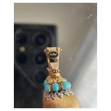 18K Yellow Gold Pendant Enhancer with Turquoise Halo ~ 7g