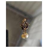 Vintage Edwardian Blue Enamel Pendant with Diamond Accents and Dangling Pearl