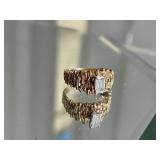 14K Gold Brutalist Diamond Solitare Cocktail Ring ~ 6g, size 8.5