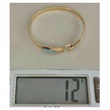 14K Gold Hook Bracelet with Blue Inlay (12g)
