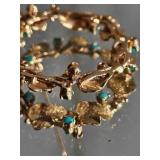 14K Yellow Gold Wreath Pin with Turquoise Accents
