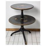 Vintage Painted Two Tier Accent Table with Floral Motif