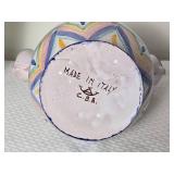 Hand Painted Italian Ceramic Vase and Double Spout Basket Form Vase