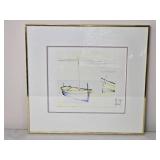 Orginal Signed Titi Becaud Artwork Sailboat French Polynesia, 1984