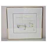 Orginal Signed Titi Becaud Artwork Sailboat French Polynesia, 1984