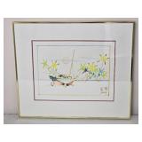 Orginal Signed Titi Becaud Artwork Fishing Boat French Polynesia, 1984