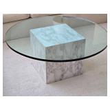 Round Glass Coffee Table with Marble Base