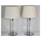 Pair of Contemporary Chrome/Lucite Table Lamps with Shades