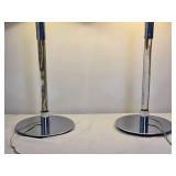 Pair of Contemporary Chrome/Lucite Table Lamps with Shades