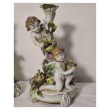 Vintage German Pair of Porcelain Cherub Figural Candlesticks