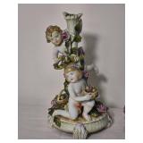 Vintage German Pair of Porcelain Cherub Figural Candlesticks