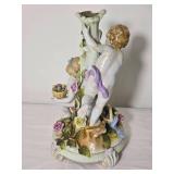 Vintage German Pair of Porcelain Cherub Figural Candlesticks