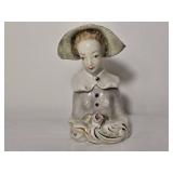 Porcelain Lady Bust Figurine with Bonnet and Floral Detail