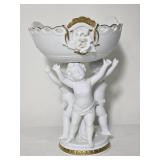 Ornate Porcelain Centerpiece Compote with Cherub Figures and Gilt Accents