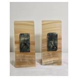 Pair of Onyx and Carved Stone Bookends