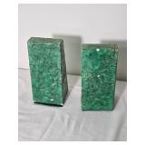 Mid-Century Modern Emerald Stone Bookend Pair - AS