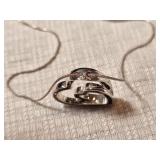 14K White Gold Pavé Set Diamond Double Heart Pendant Necklace