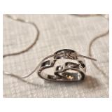 14K White Gold Pavé Set Diamond Double Heart Pendant Necklace