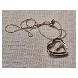 14K White Gold Pavé Set Diamond Double Heart Pendant Necklace