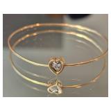 Gold Tone Diamond Accent Heart Bangle Bracelet