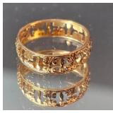 14K Yellow Gold Ornate Open Work Band Ring ~ 1g, size 5.25