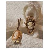 14K Gold Victorian Cameo Ring and Pendant Necklace