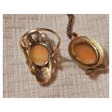 14K Gold Victorian Cameo Ring and Pendant Necklace