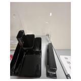 Office Desk Accessory Lot with Dell Monitor, Organizers, Staplers, and Pens