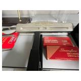 Office Desk Accessory Lot with Dell Monitor, Organizers, Staplers, and Pens