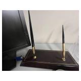 Office Desk Accessory Lot with Dell Monitor, Organizers, Staplers, and Pens