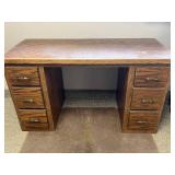 Wood Office Desk with 6 Drawers and Brass Handles