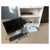 HP Desktop Monitor Bundle with Dell Keyboard, HP Mouse, Labtec Speakers, Copy Paper, and Workshop Cord
