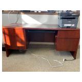 Wood Office Desk with Locking Storage and Keyboard Tray, 60x22x30 in