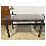 Dark Wood Office Table & Adjustable White Desk Lamp with Flexible Neck