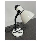 Dark Wood Office Table & Adjustable White Desk Lamp with Flexible Neck