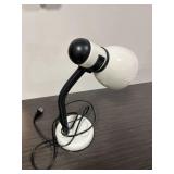 Dark Wood Office Table & Adjustable White Desk Lamp with Flexible Neck