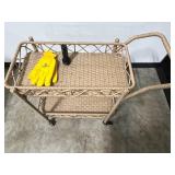 Wicker Serving Cart with Handle and Caster Wheels